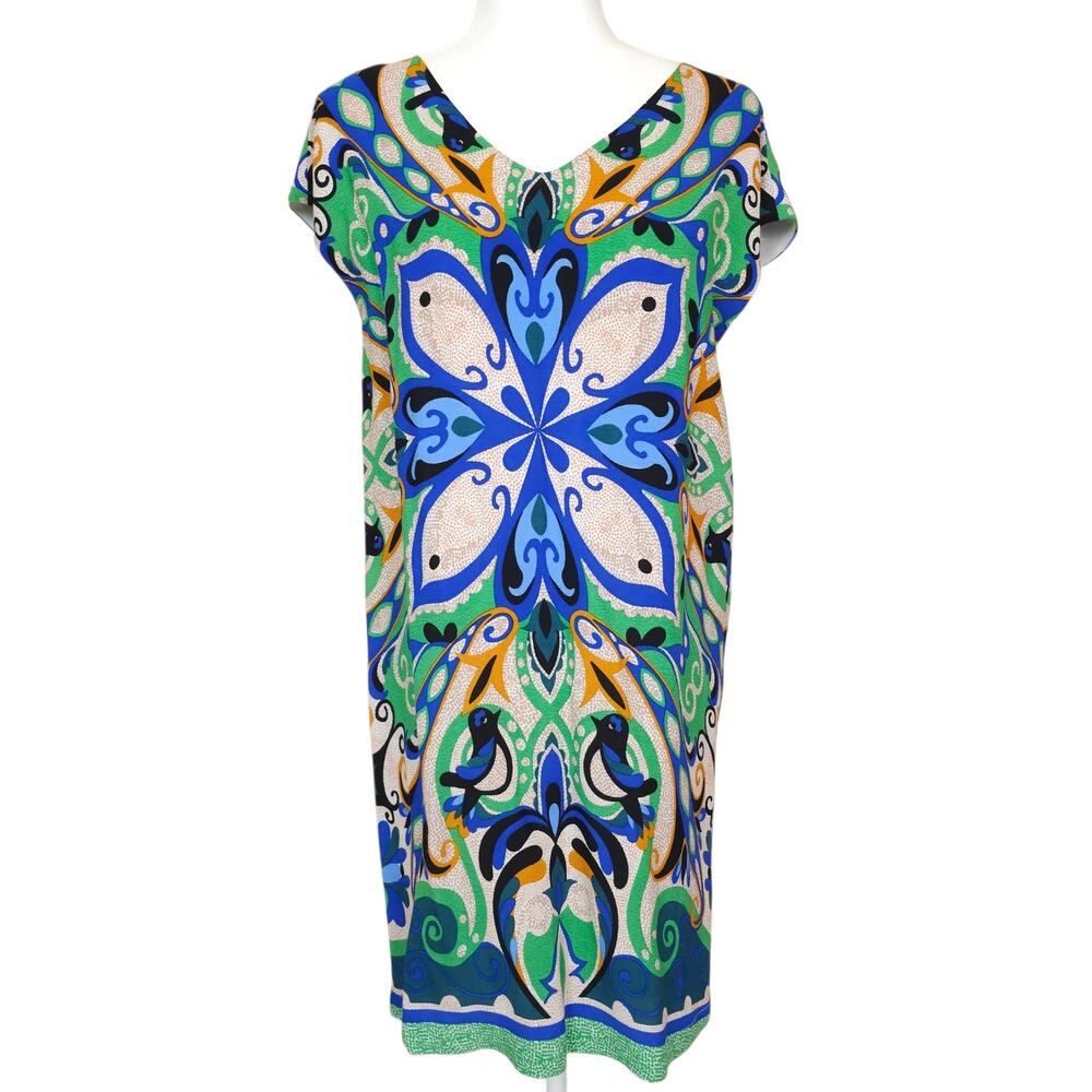 Anthropologie Maeve Kaleidoscope Bird Paisley V-Neck Draped Shift Dress XS